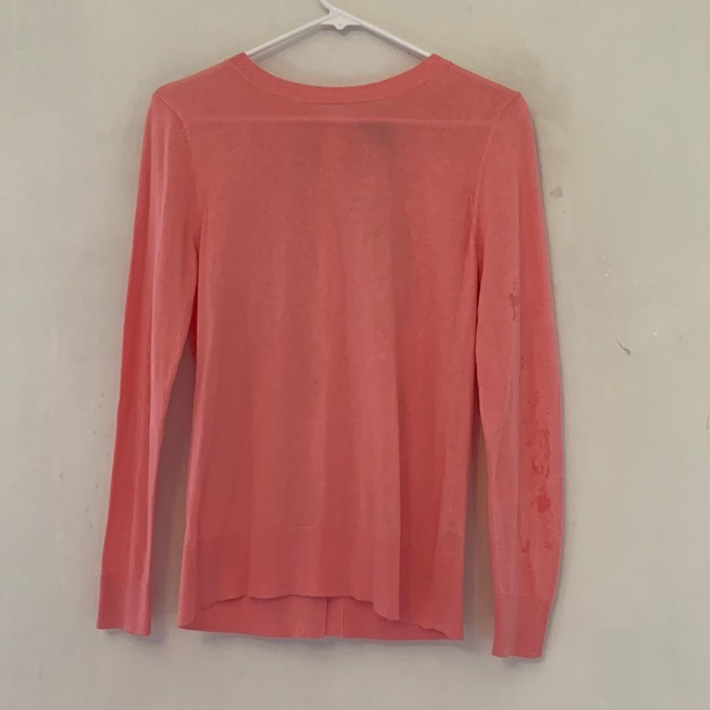 Halogen pink long sleeve sweater with blue bow ties on the back Size XSP NWT